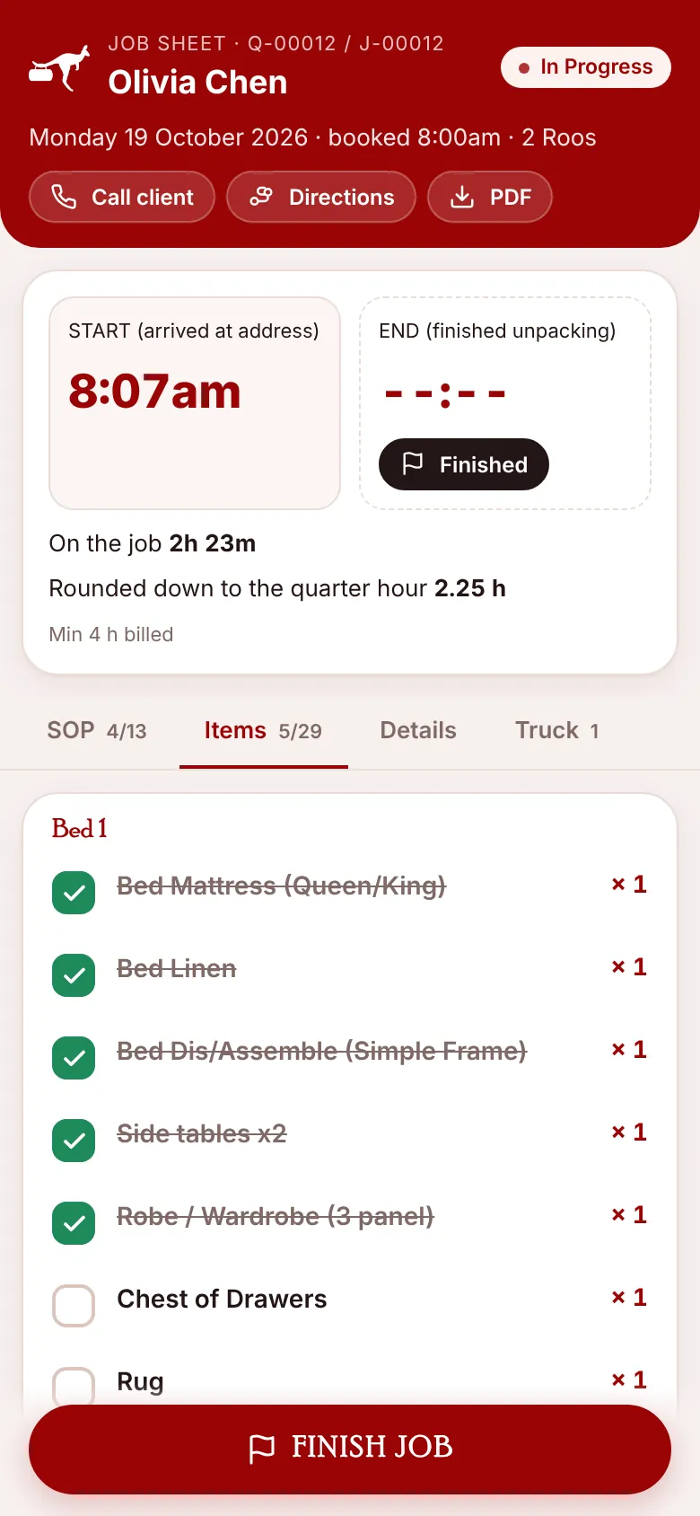 Tap each item as it's loaded