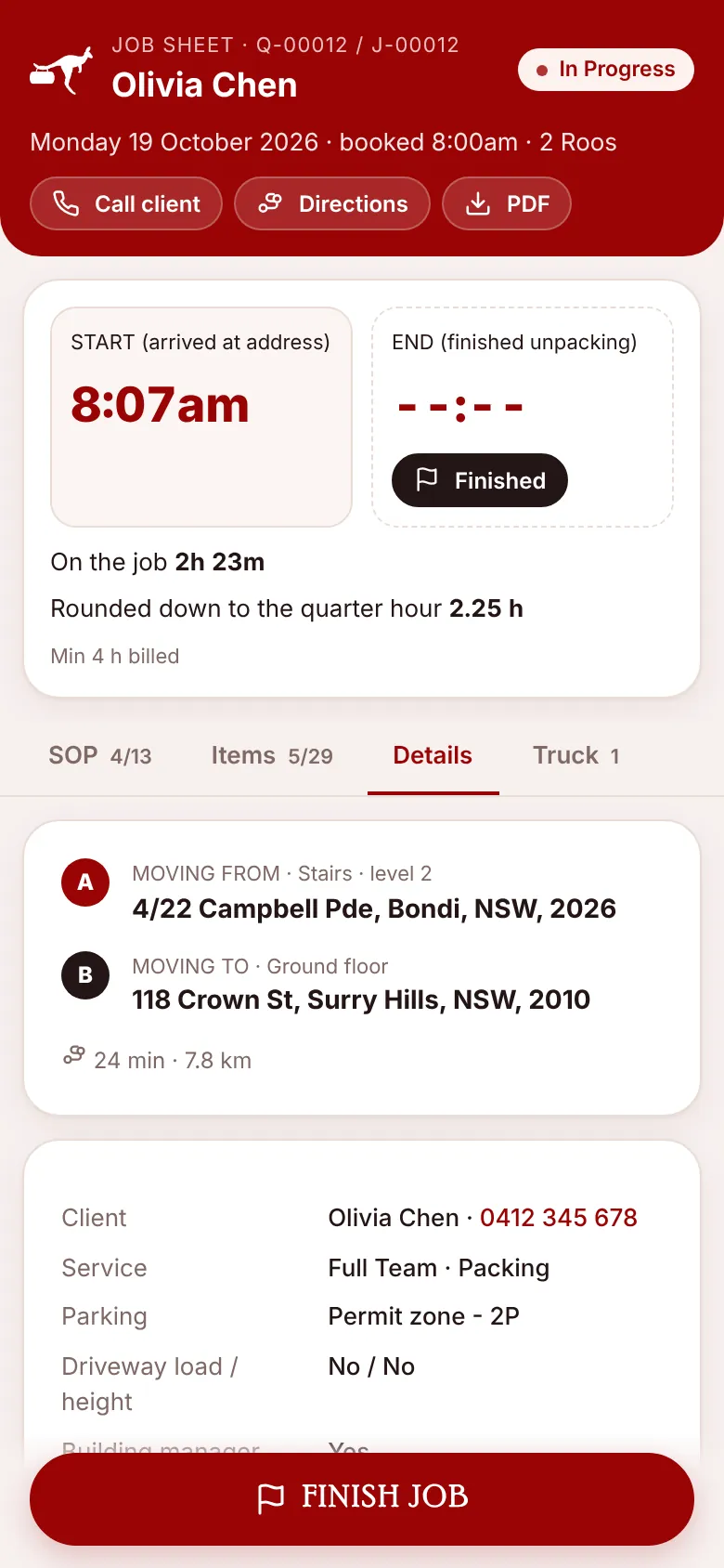 Details: addresses, access and property notes