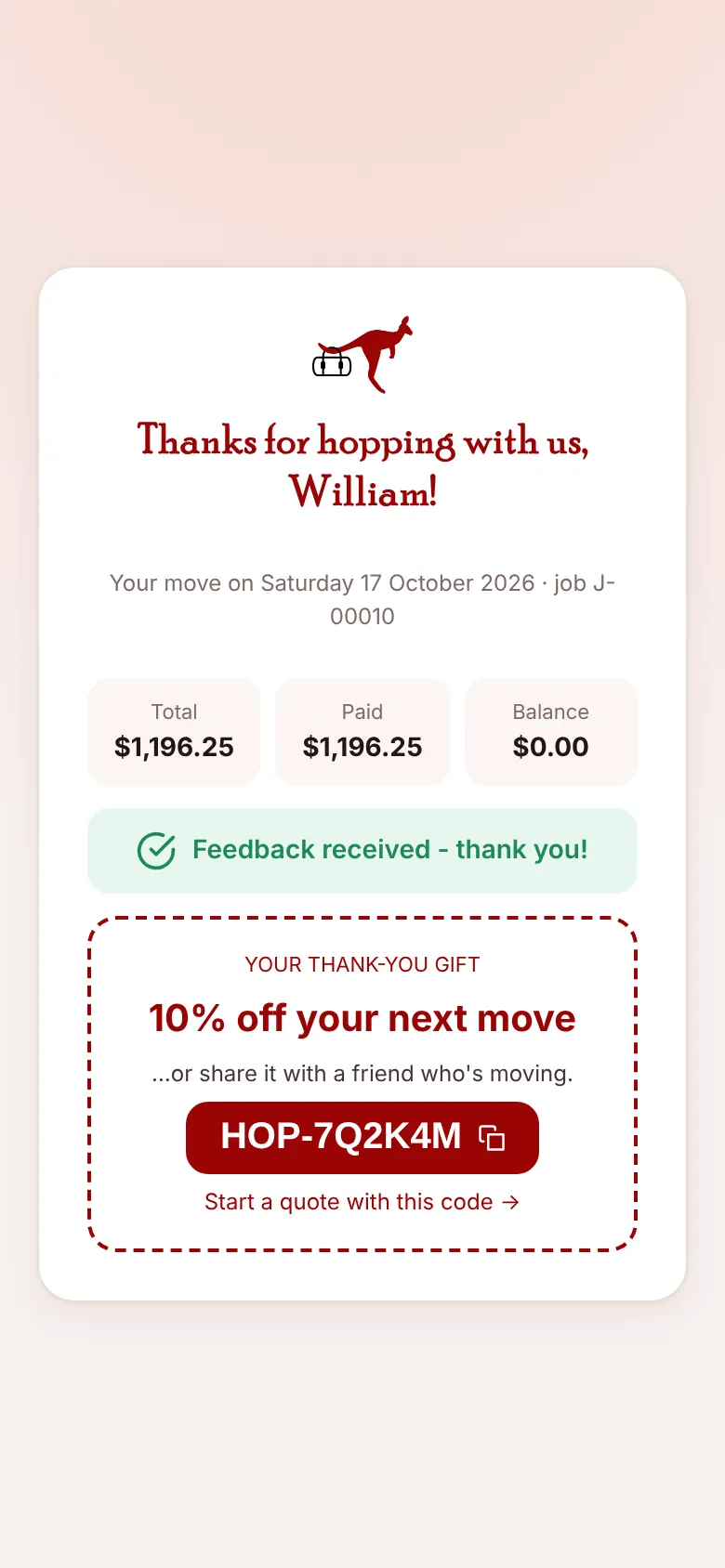 After paying and sending feedback
